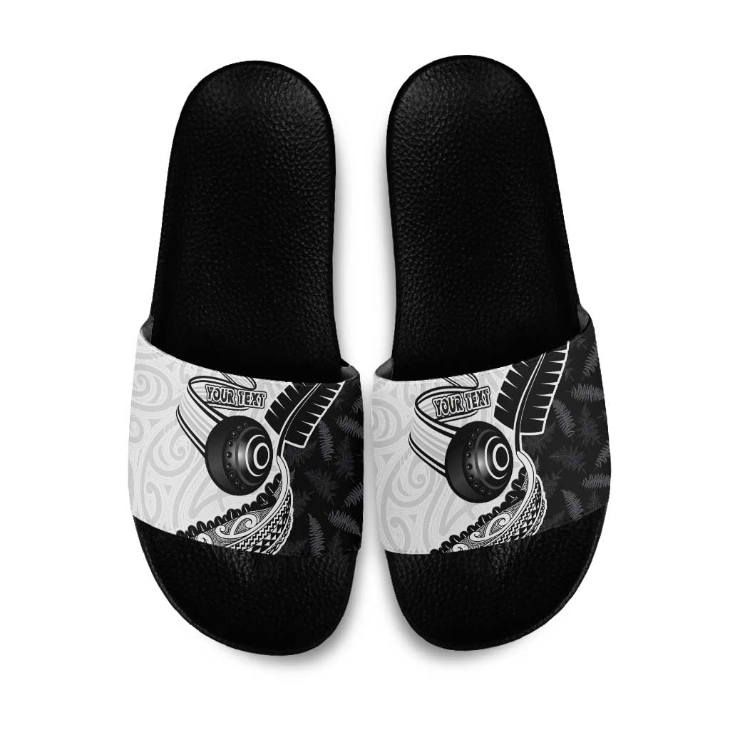 Personalised Aotearoa Lawn Bowls Slide Sandals Maori and Silver Fern Half Style LT03 White - Polynesian Pride
