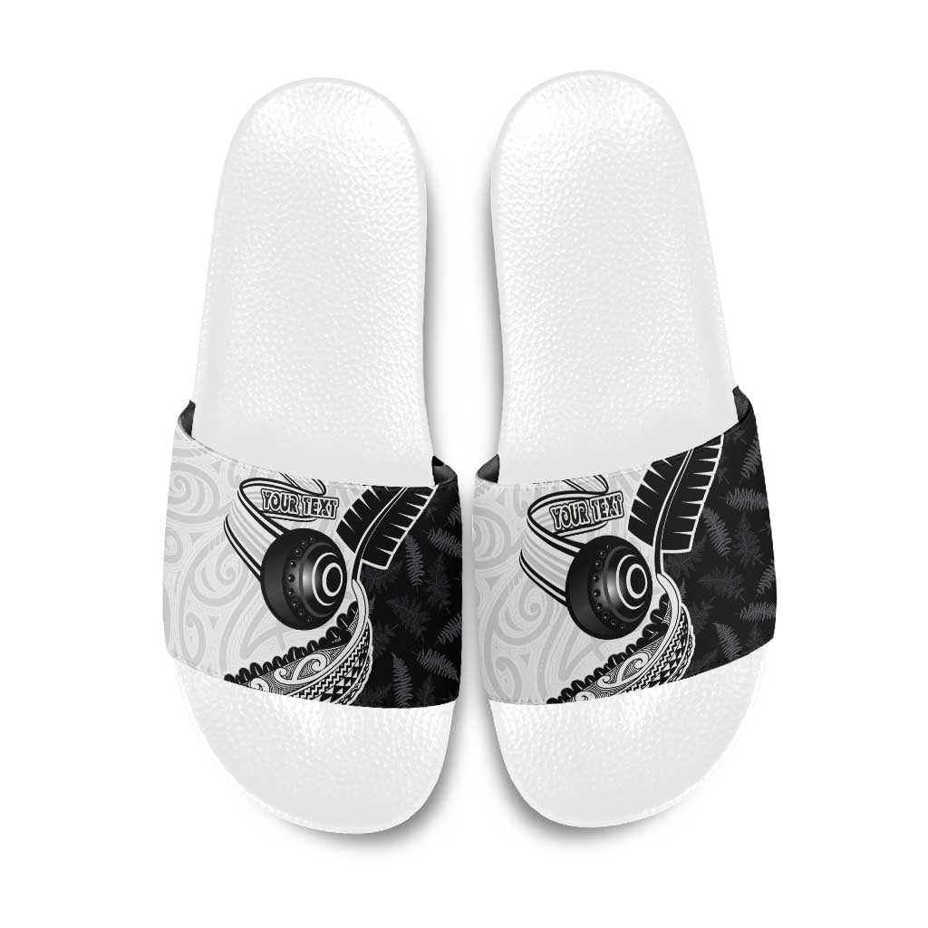 Personalised Aotearoa Lawn Bowls Slide Sandals Maori and Silver Fern Half Style - Polynesian Pride