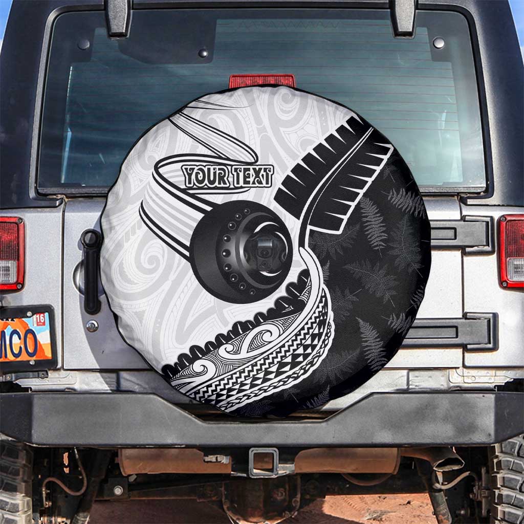 Personalised Aotearoa Lawn Bowls Spare Tire Cover Maori and Silver Fern Half Style LT03 White - Polynesian Pride
