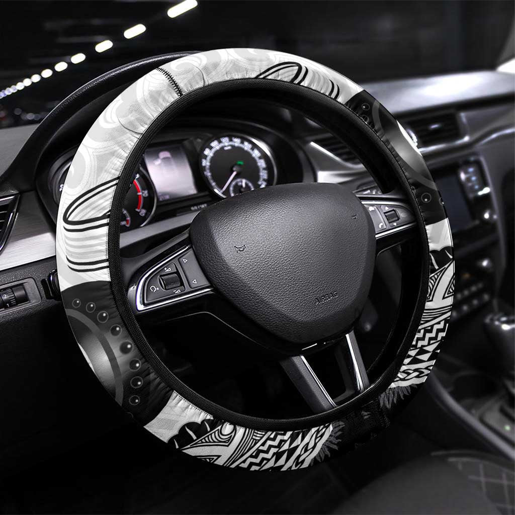 Aotearoa Lawn Bowls Steering Wheel Cover Maori and Silver Fern Half Style LT03 Universal Fit White - Polynesian Pride