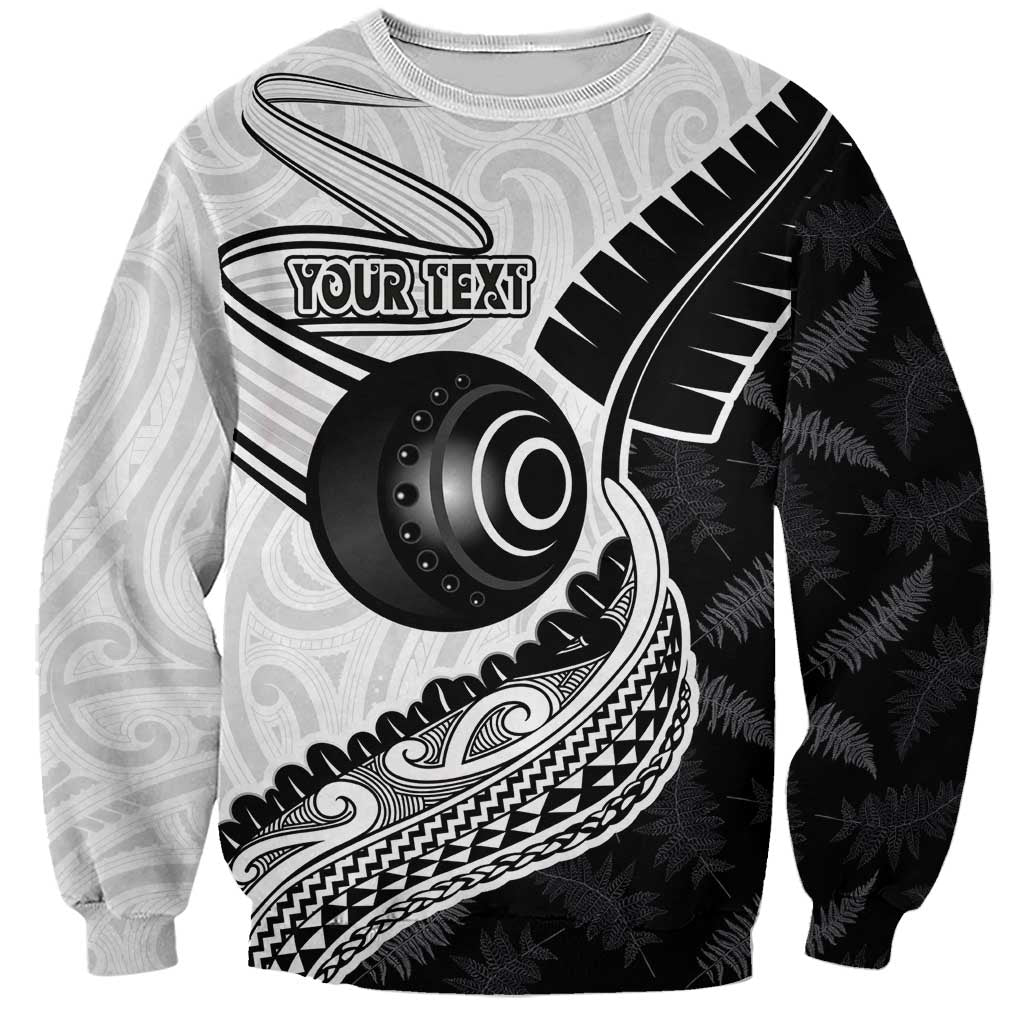 Personalised Aotearoa Lawn Bowls Sweatshirt Maori and Silver Fern Half Style LT03 Unisex White - Polynesian Pride