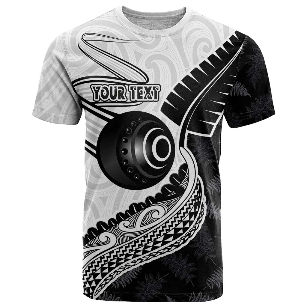 Personalised Aotearoa Lawn Bowls T Shirt Maori and Silver Fern Half Style LT03 White - Polynesian Pride