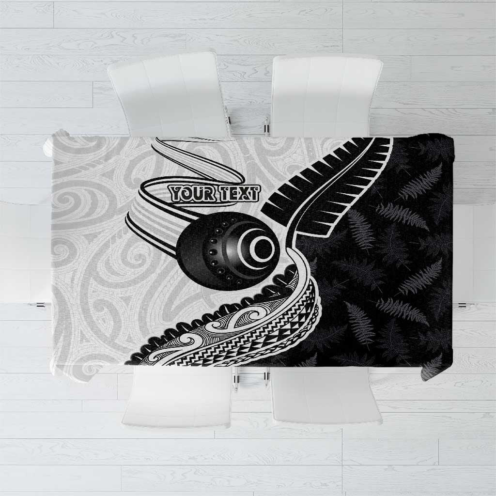 Personalised Aotearoa Lawn Bowls Tablecloth Maori and Silver Fern Half Style LT03 White - Polynesian Pride