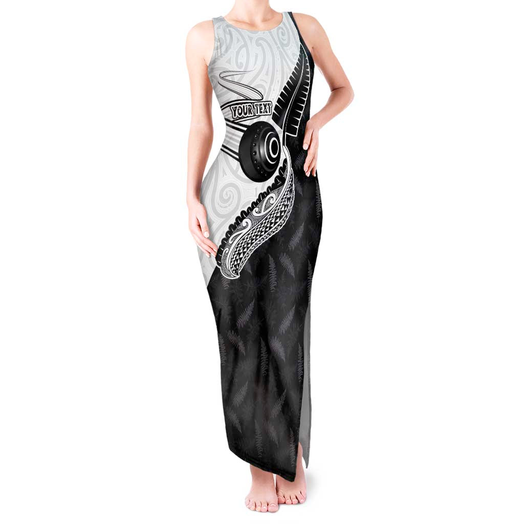 Personalised Aotearoa Lawn Bowls Tank Maxi Dress Maori and Silver Fern Half Style LT03 Women White - Polynesian Pride