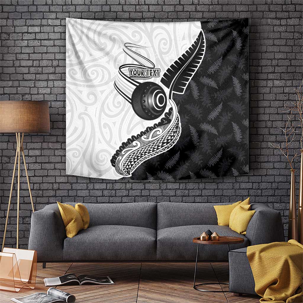 Personalised Aotearoa Lawn Bowls Tapestry Maori and Silver Fern Half Style LT03 White - Polynesian Pride