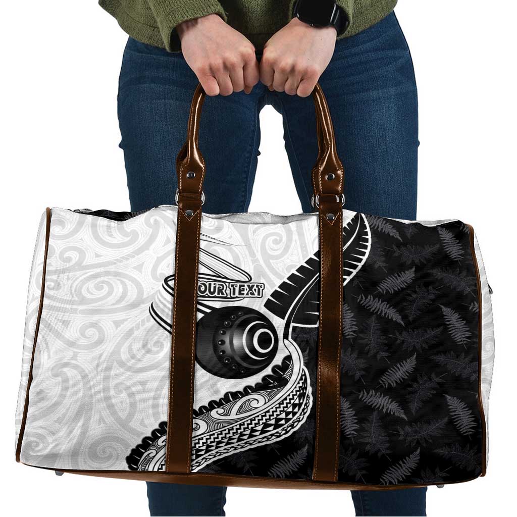 Personalised Aotearoa Lawn Bowls Travel Bag Maori and Silver Fern Half Style LT03 White - Polynesian Pride
