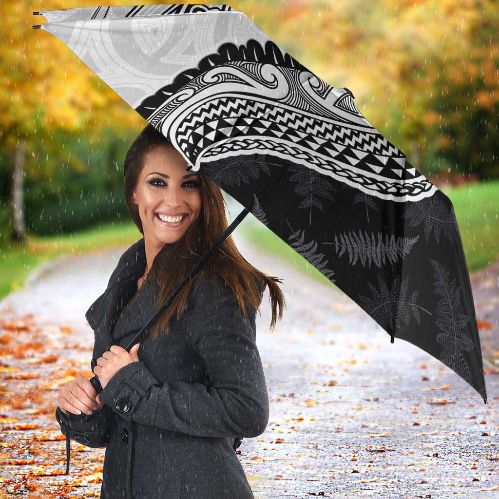 Personalised Aotearoa Lawn Bowls Umbrella Maori and Silver Fern Half Style - Polynesian Pride