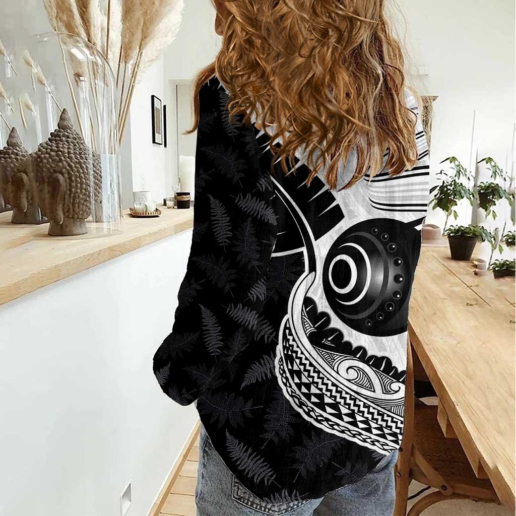 Personalised Aotearoa Lawn Bowls Women Casual Shirt Maori and Silver Fern Half Style - Polynesian Pride