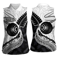 Personalised Aotearoa Lawn Bowls Women Sleeveless Polo Shirt Maori and Silver Fern Half Style - Polynesian Pride