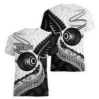 Personalised Aotearoa Lawn Bowls Women V-Neck T-Shirt Maori and Silver Fern Half Style - Polynesian Pride