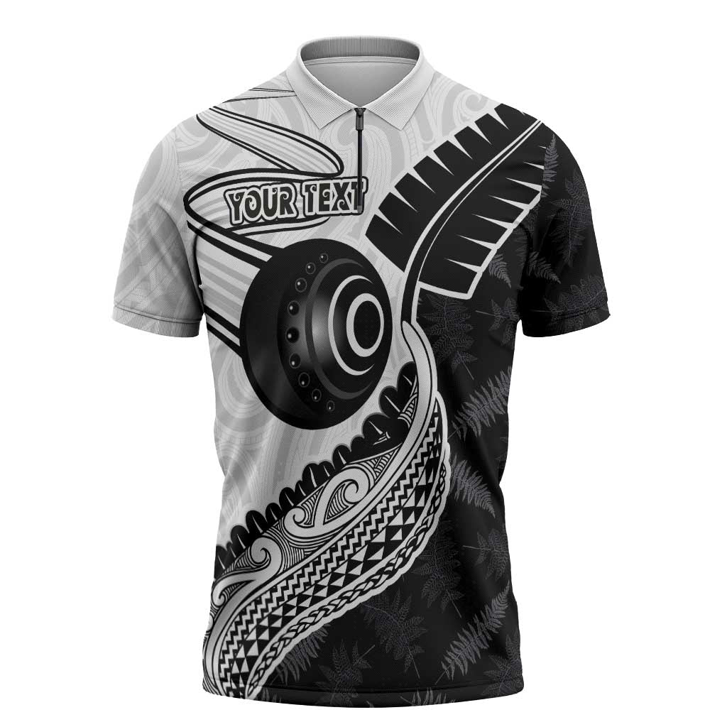 Personalised Aotearoa Lawn Bowls Zipper Polo Shirt Maori and Silver Fern Half Style - Polynesian Pride