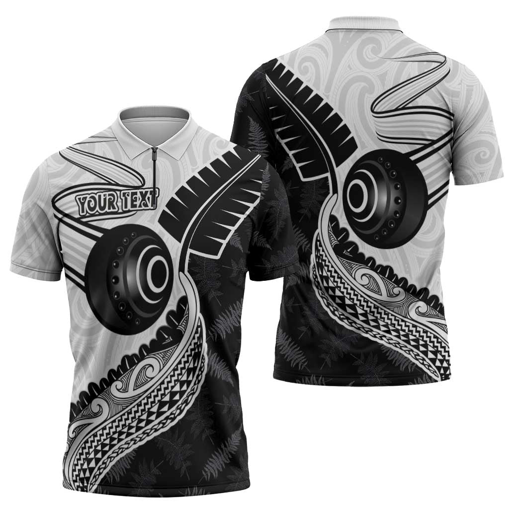 Personalised Aotearoa Lawn Bowls Zipper Polo Shirt Maori and Silver Fern Half Style - Polynesian Pride