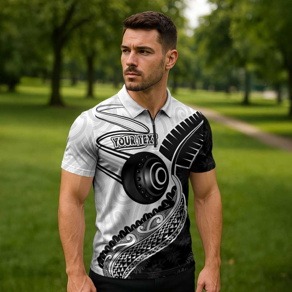 Personalised Aotearoa Lawn Bowls Zipper Polo Shirt Maori and Silver Fern Half Style - Polynesian Pride