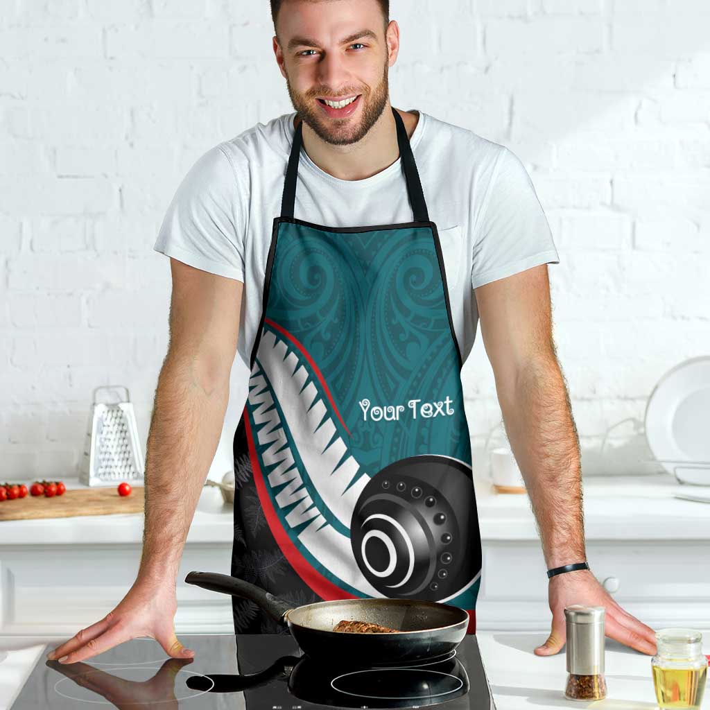 Personalised Aotearoa Lawn Bowls Apron Maori and Silver Fern Sporty Style Teal Color - Polynesian Pride