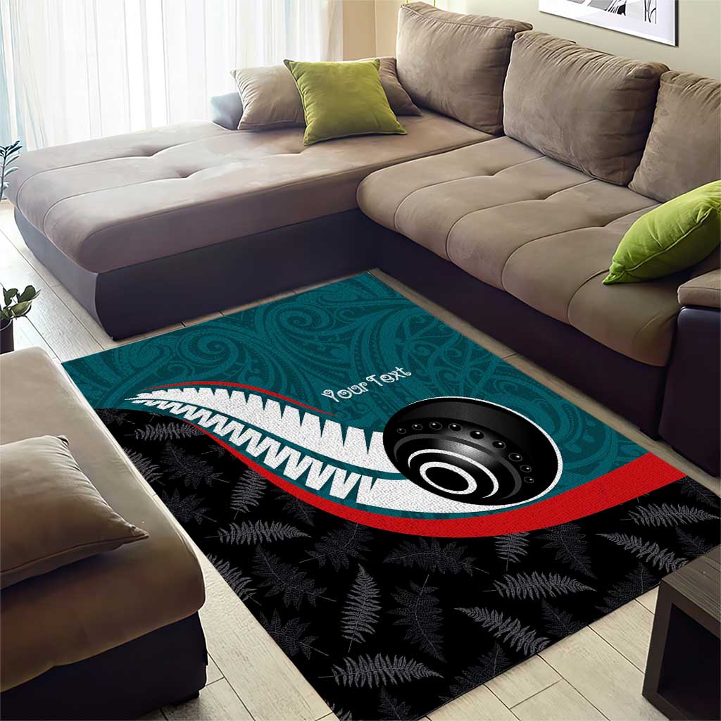 Personalised Aotearoa Lawn Bowls Area Rug Maori and Silver Fern Sporty Style Teal Color - Polynesian Pride