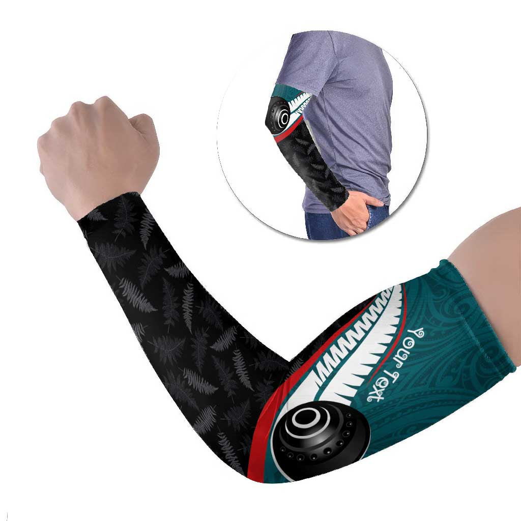 Personalised Aotearoa Lawn Bowls Arm Sleeves Maori and Silver Fern Sporty Style Teal Color - Polynesian Pride