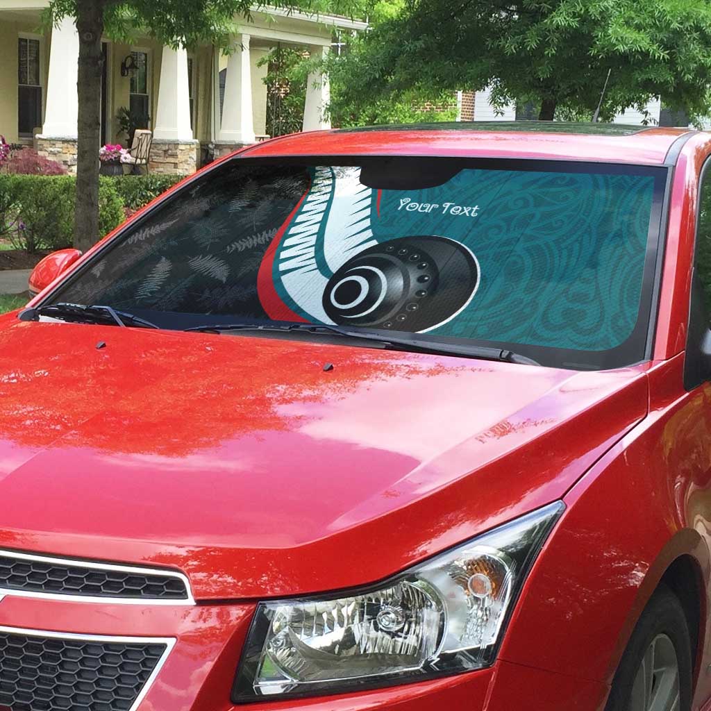 Personalised Aotearoa Lawn Bowls Auto Sun Shade Maori and Silver Fern Sporty Style Teal Color - Polynesian Pride