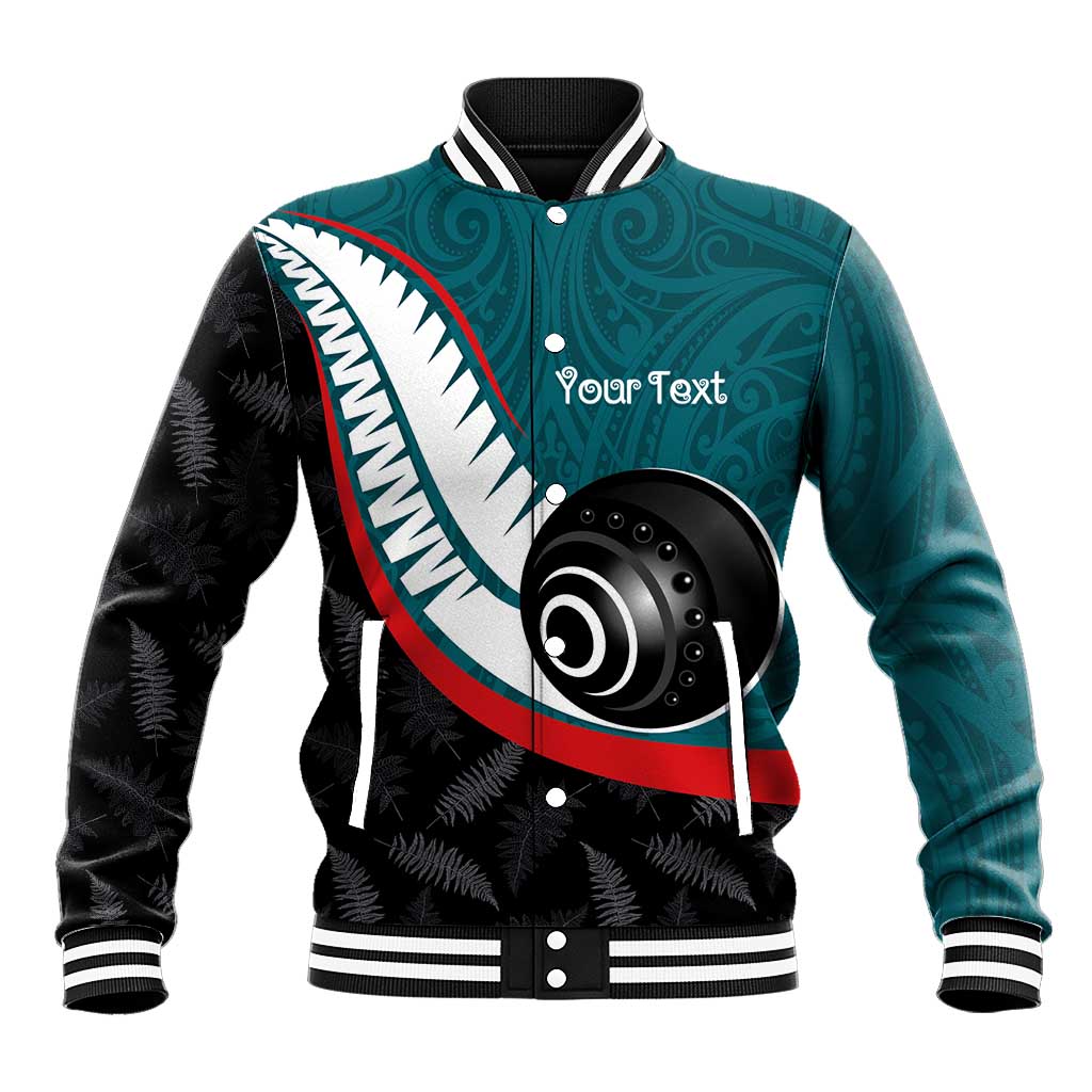 Personalised Aotearoa Lawn Bowls Baseball Jacket Maori and Silver Fern Sporty Style Teal Color LT03 Unisex Teal - Polynesian Pride