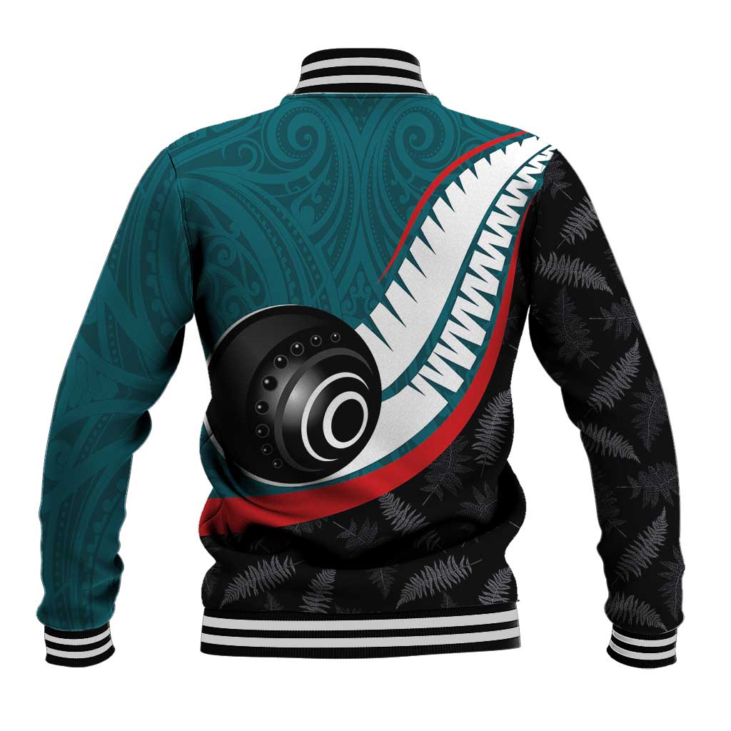 Personalised Aotearoa Lawn Bowls Baseball Jacket Maori and Silver Fern Sporty Style Teal Color - Polynesian Pride