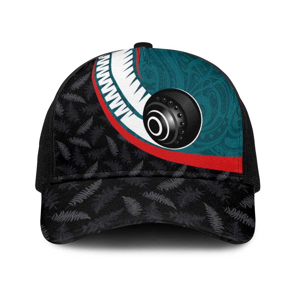 Aotearoa Lawn Bowls Baseball Net Cap Maori and Silver Fern Sporty Style Teal Color - Polynesian Pride