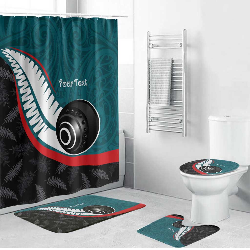 Personalised Aotearoa Lawn Bowls Bathroom Set Maori and Silver Fern Sporty Style Teal Color - Polynesian Pride