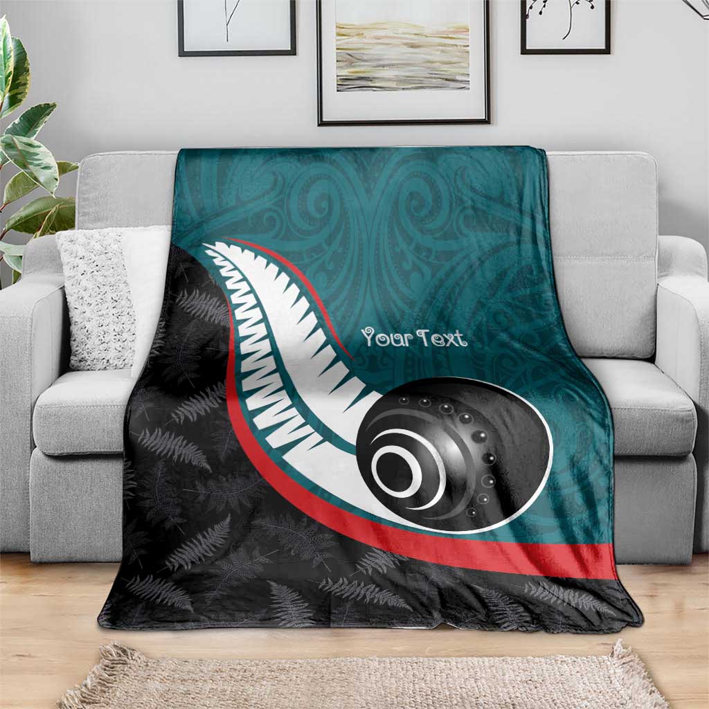 Personalised Aotearoa Lawn Bowls Blanket Maori and Silver Fern Sporty Style Teal Color - Polynesian Pride