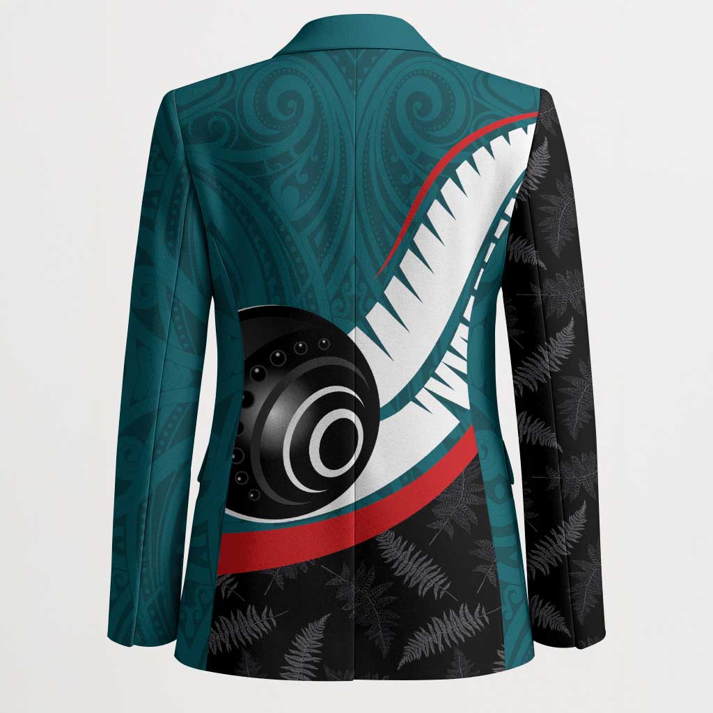 Personalised Aotearoa Lawn Bowls Blazer Maori and Silver Fern Sporty Style Teal Color - Polynesian Pride