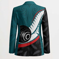 Personalised Aotearoa Lawn Bowls Blazer Maori and Silver Fern Sporty Style Teal Color - Polynesian Pride