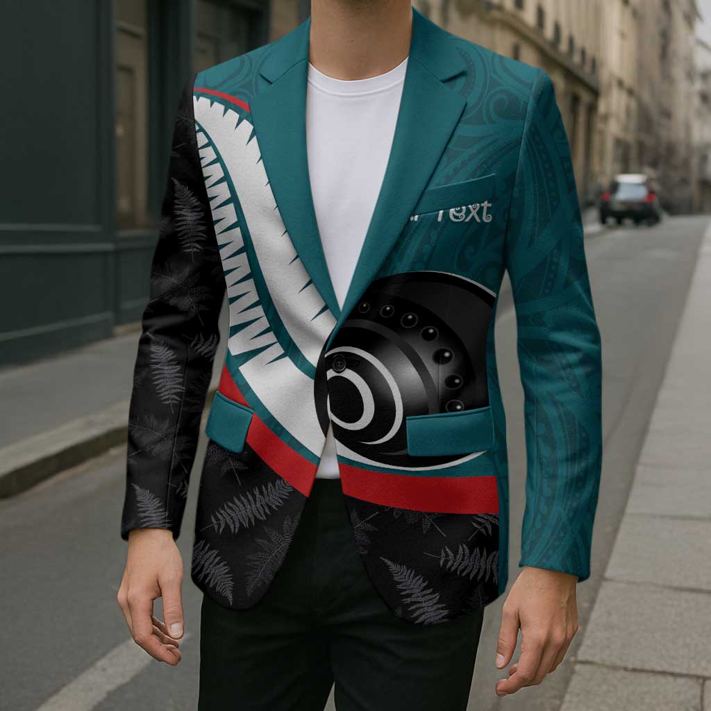 Personalised Aotearoa Lawn Bowls Blazer Maori and Silver Fern Sporty Style Teal Color - Polynesian Pride