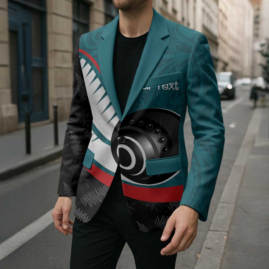 Personalised Aotearoa Lawn Bowls Blazer Maori and Silver Fern Sporty Style Teal Color - Polynesian Pride