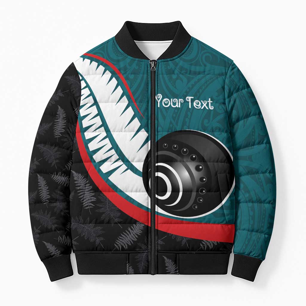 Personalised Aotearoa Lawn Bowls Bomber Puffer Jacket Maori and Silver Fern Sporty Style Teal Color LT03 Unisex Teal - Polynesian Pride