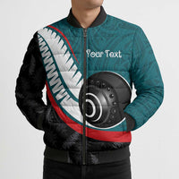 Personalised Aotearoa Lawn Bowls Bomber Puffer Jacket Maori and Silver Fern Sporty Style Teal Color - Polynesian Pride