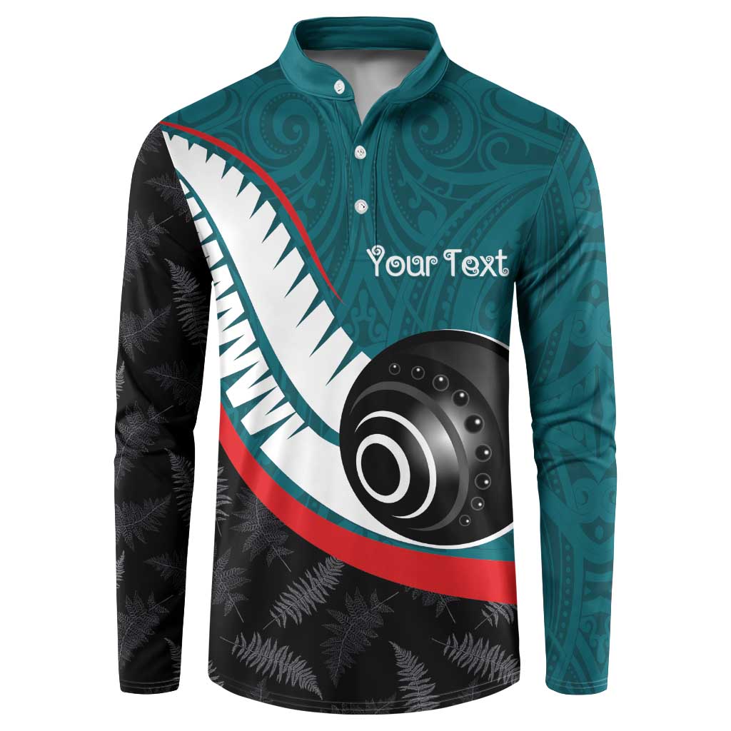Personalised Aotearoa Lawn Bowls Button Sweatshirt Maori and Silver Fern Sporty Style Teal Color LT03 Teal - Polynesian Pride