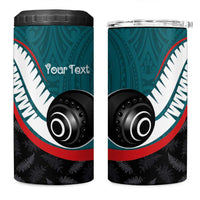 Personalised Aotearoa Lawn Bowls 4 in 1 Can Cooler Tumbler Maori and Silver Fern Sporty Style Teal Color - Polynesian Pride