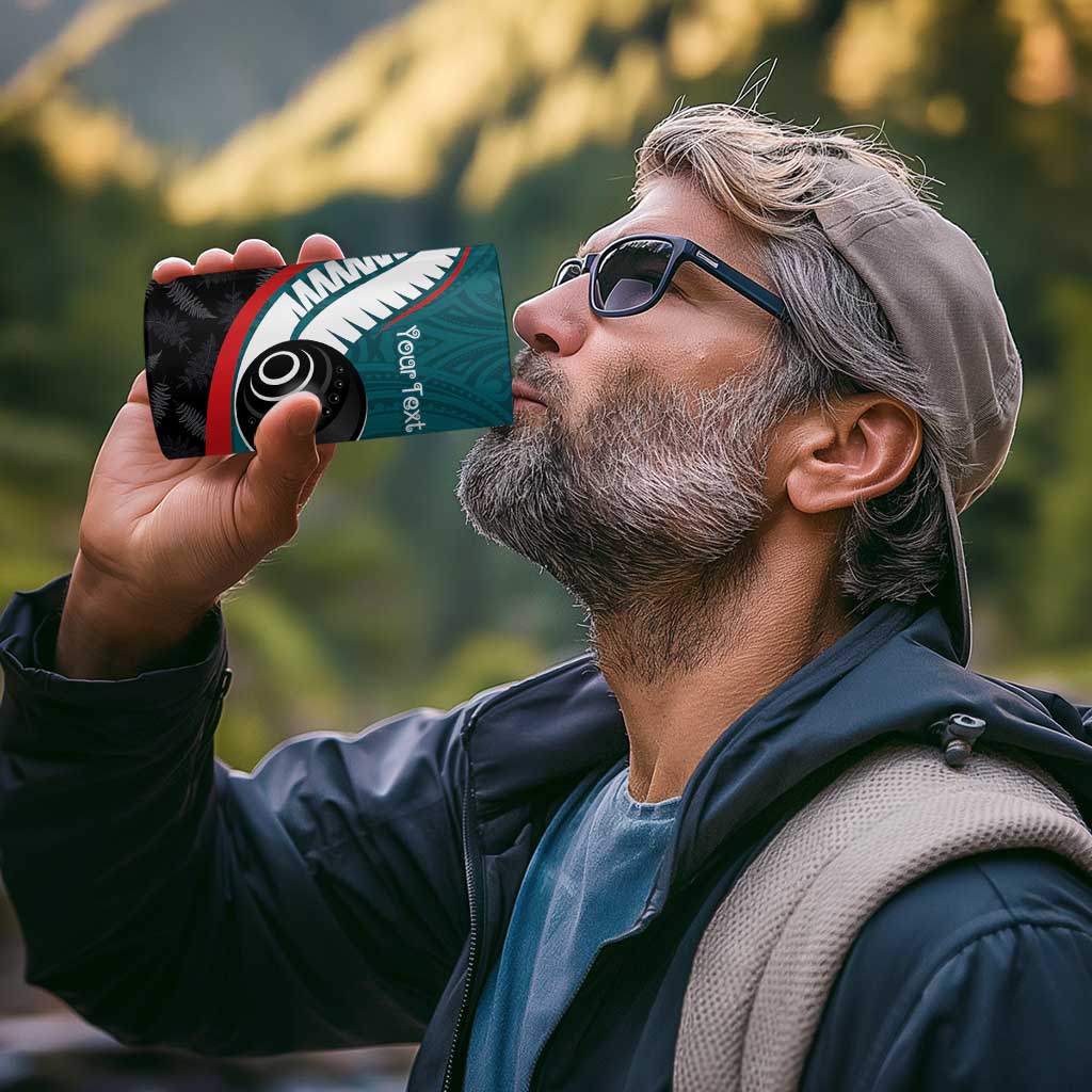 Personalised Aotearoa Lawn Bowls 4 in 1 Can Cooler Tumbler Maori and Silver Fern Sporty Style Teal Color - Polynesian Pride