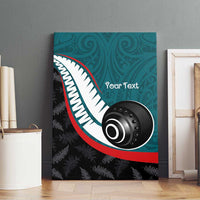 Personalised Aotearoa Lawn Bowls Canvas Wall Art Maori and Silver Fern Sporty Style Teal Color - Polynesian Pride
