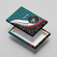 Personalised Aotearoa Lawn Bowls Canvas Wall Art Maori and Silver Fern Sporty Style Teal Color - Polynesian Pride