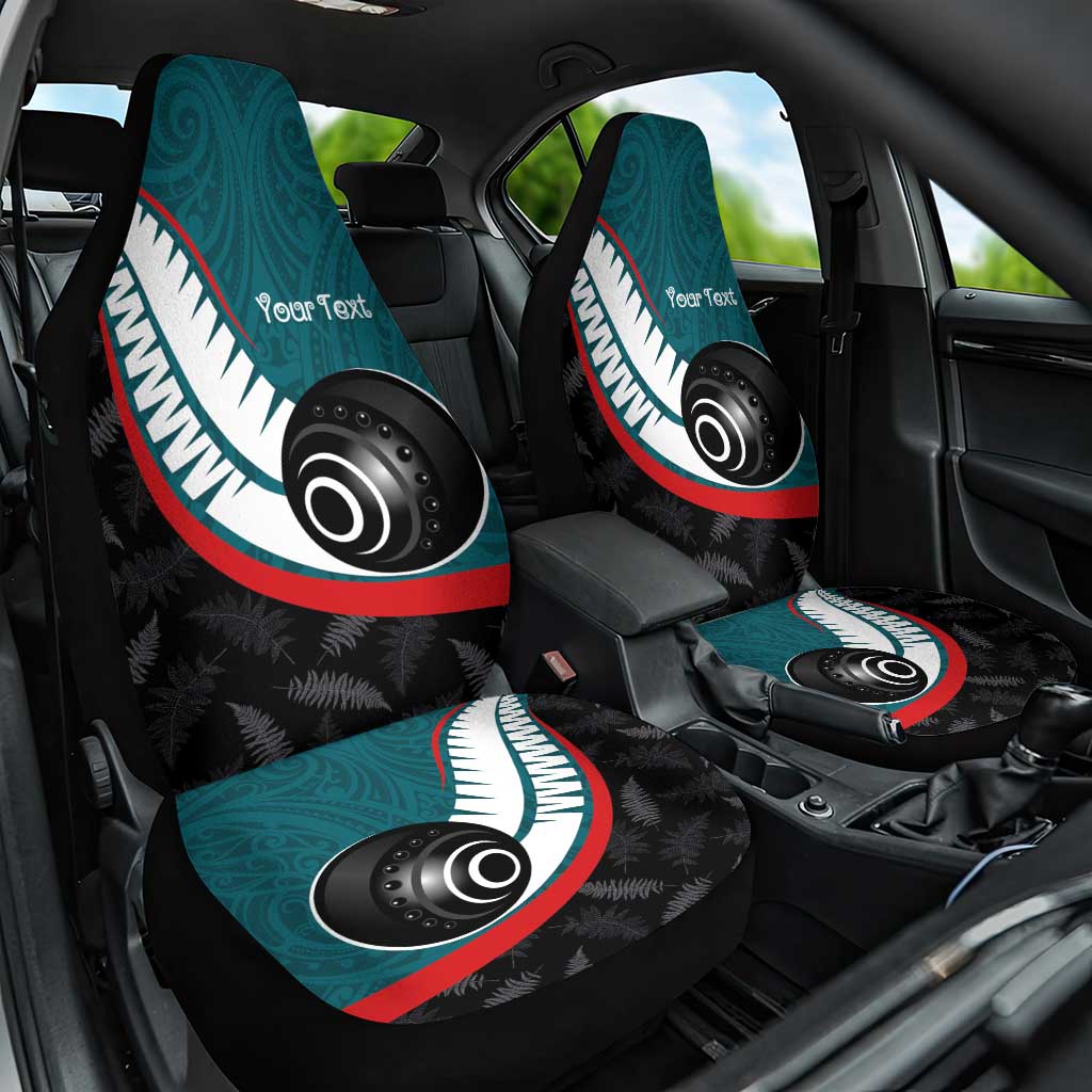 Personalised Aotearoa Lawn Bowls Car Seat Cover Maori and Silver Fern Sporty Style Teal Color - Polynesian Pride