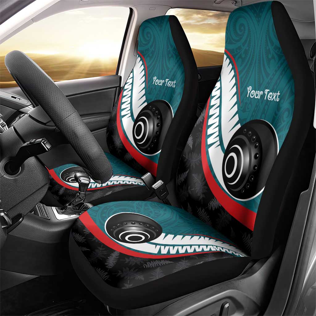 Personalised Aotearoa Lawn Bowls Car Seat Cover Maori and Silver Fern Sporty Style Teal Color - Polynesian Pride