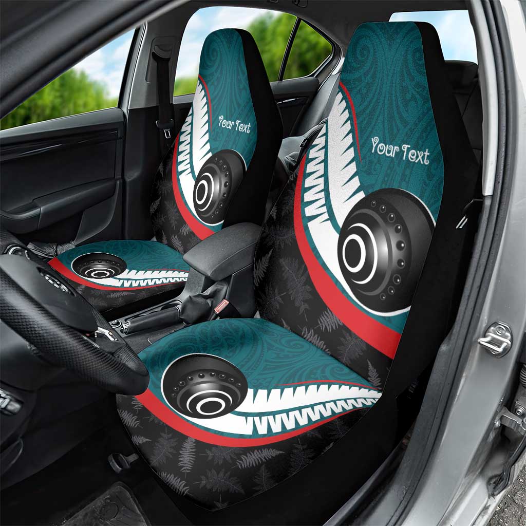 Personalised Aotearoa Lawn Bowls Car Seat Cover Maori and Silver Fern Sporty Style Teal Color - Polynesian Pride
