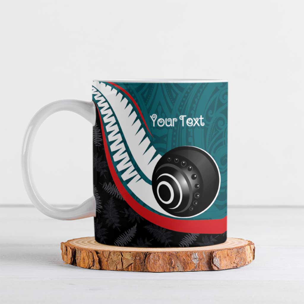 Personalised Aotearoa Lawn Bowls Ceramic Mug Maori and Silver Fern Sporty Style Teal Color - Polynesian Pride