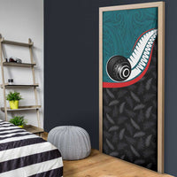 Aotearoa Lawn Bowls Door Cover Maori and Silver Fern Sporty Style Teal Color - Polynesian Pride