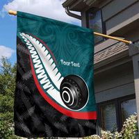 Personalised Aotearoa Lawn Bowls Garden Flag Maori and Silver Fern Sporty Style Teal Color - Polynesian Pride