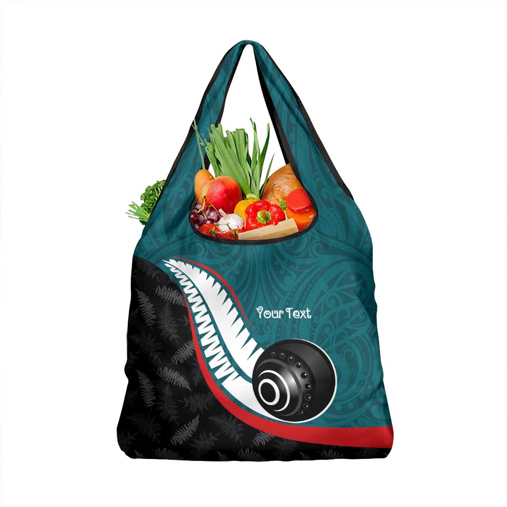 Personalised Aotearoa Lawn Bowls Grocery Bag Maori and Silver Fern Sporty Style Teal Color - Polynesian Pride