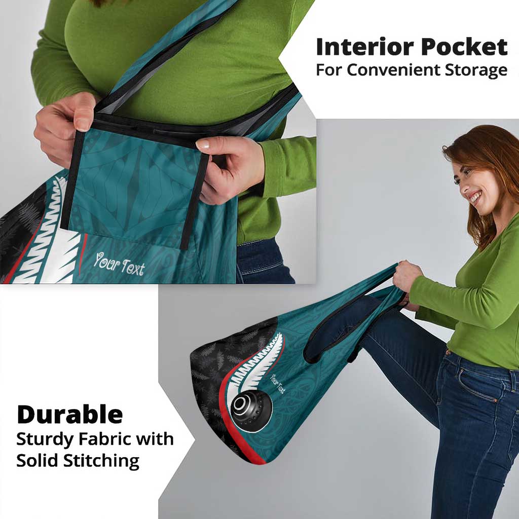 Personalised Aotearoa Lawn Bowls Grocery Bag Maori and Silver Fern Sporty Style Teal Color - Polynesian Pride