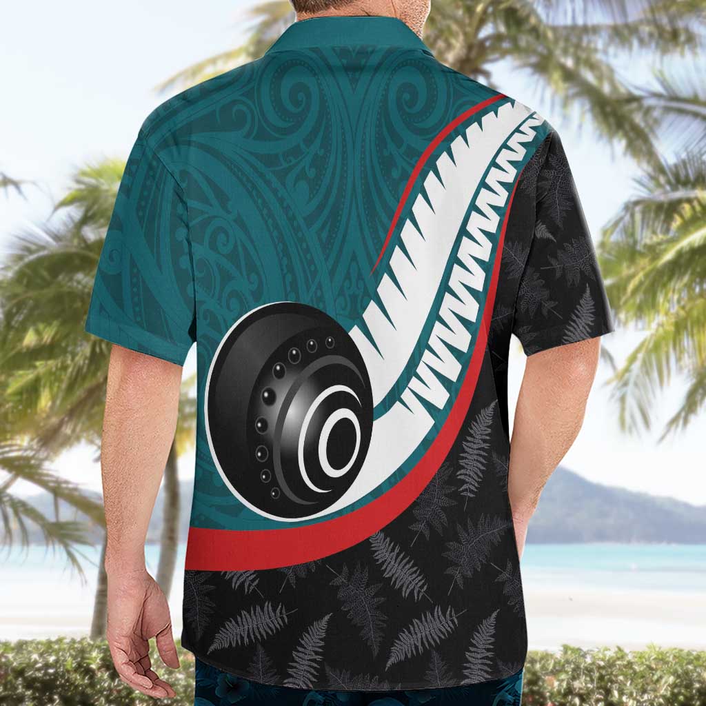Personalised Aotearoa Lawn Bowls Hawaiian Shirt Maori and Silver Fern Sporty Style Teal Color - Polynesian Pride