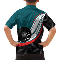 Personalised Aotearoa Lawn Bowls Hawaiian Shirt Maori and Silver Fern Sporty Style Teal Color - Polynesian Pride