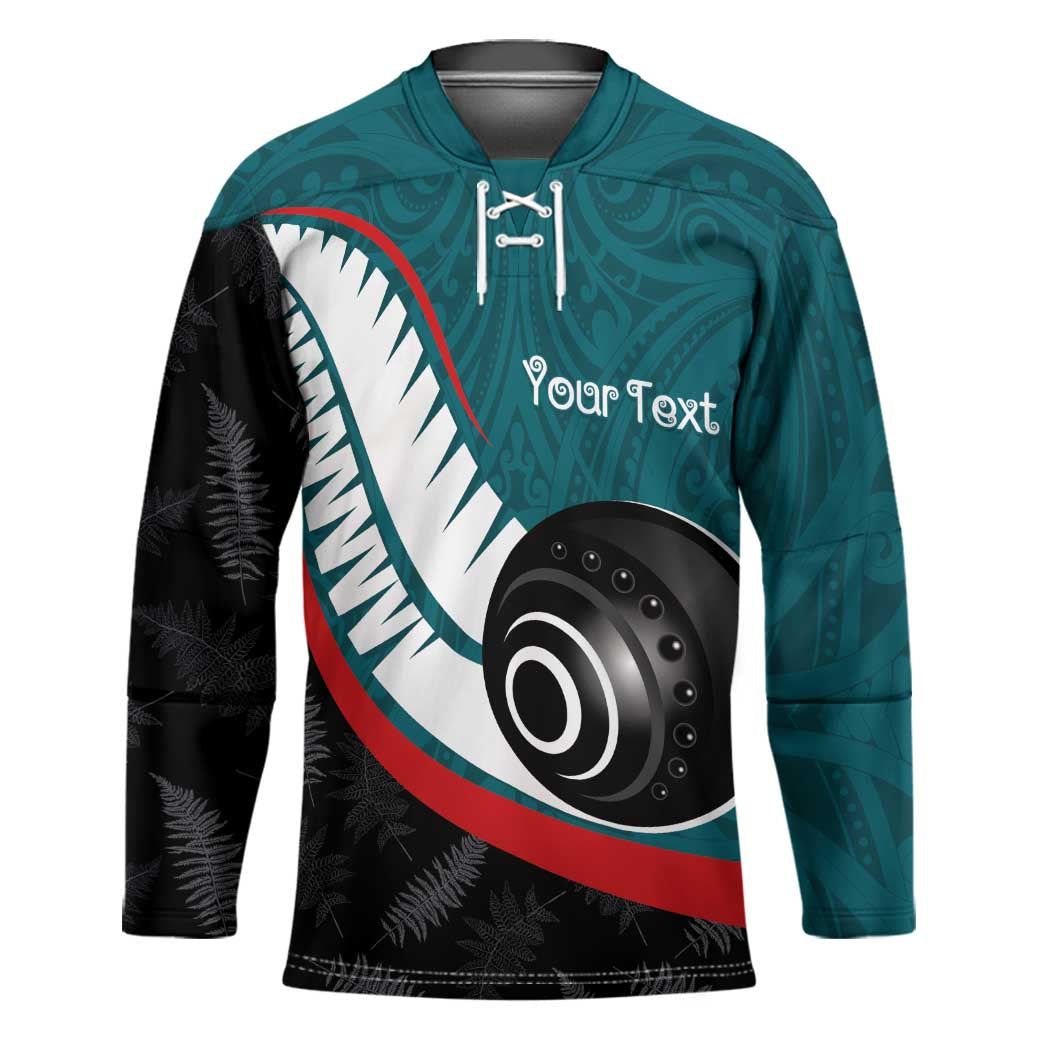 Personalised Aotearoa Lawn Bowls Hockey Jersey Maori and Silver Fern Sporty Style Teal Color - Polynesian Pride