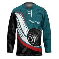 Personalised Aotearoa Lawn Bowls Hockey Jersey Maori and Silver Fern Sporty Style Teal Color - Polynesian Pride