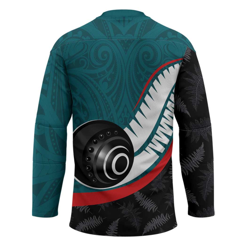 Personalised Aotearoa Lawn Bowls Hockey Jersey Maori and Silver Fern Sporty Style Teal Color - Polynesian Pride